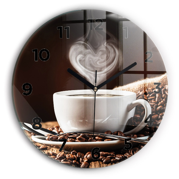 Round glass wall clock A cup of coffee