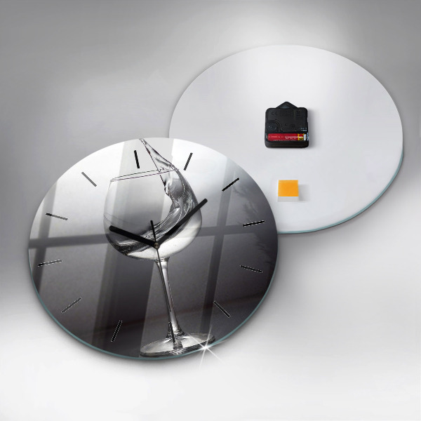 Round glass wall clock Glass of wine