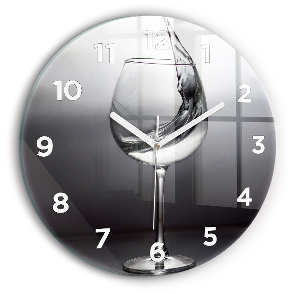 Round glass wall clock Glass of wine