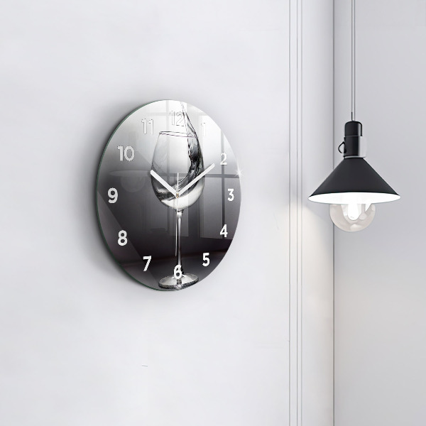 Round glass wall clock Glass of wine