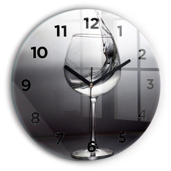 Round glass wall clock Glass of wine