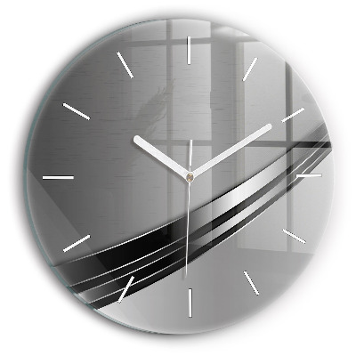 Round glass wall clock Silver lines