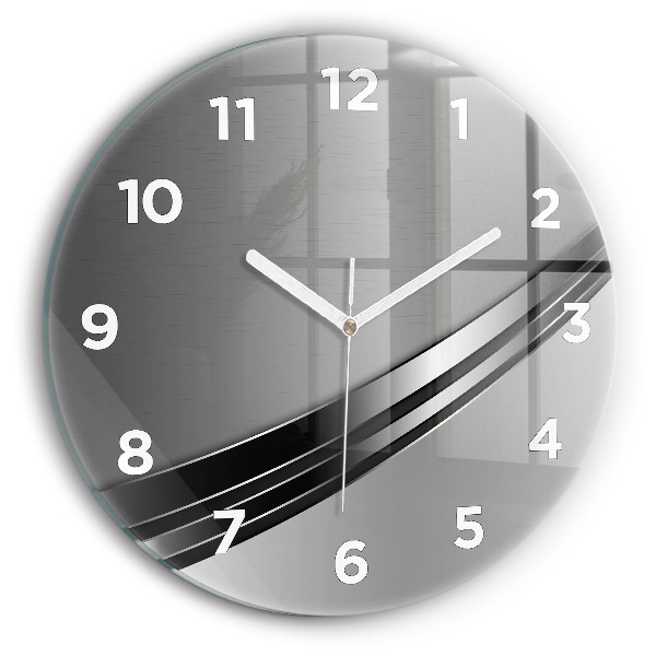 Round glass wall clock Silver lines