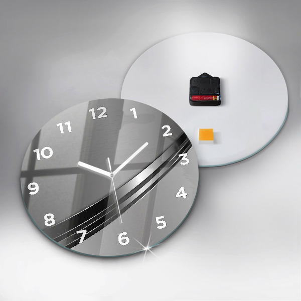 Round glass wall clock Silver lines
