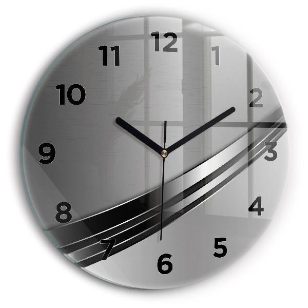 Round glass wall clock Silver lines
