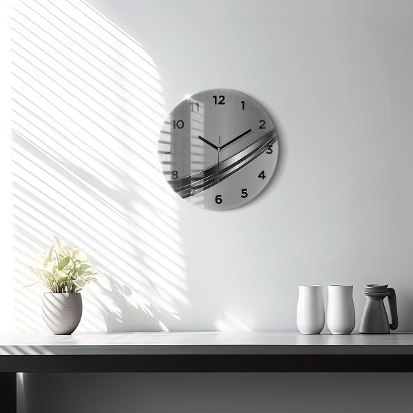 Round glass wall clock Silver lines