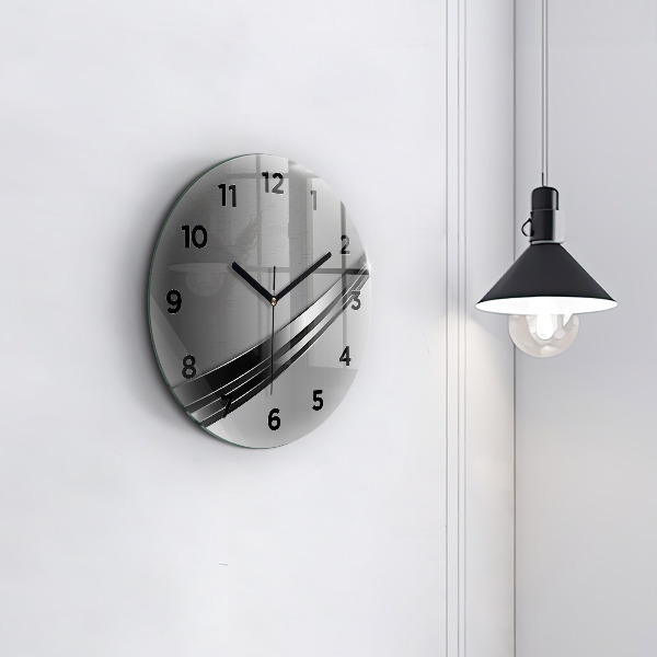 Round glass wall clock Silver lines