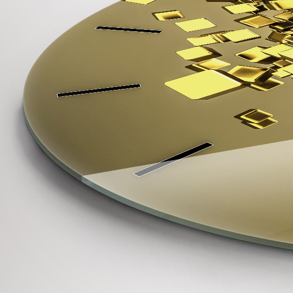 Round glass wall clock Golden squares