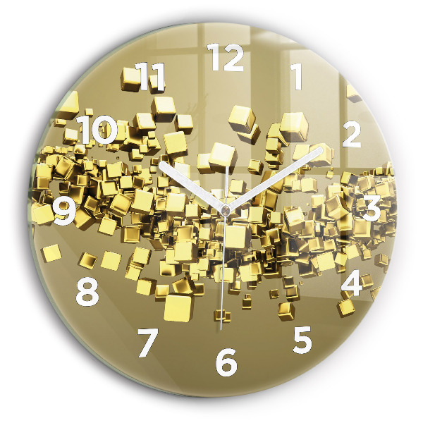 Round glass wall clock Golden squares