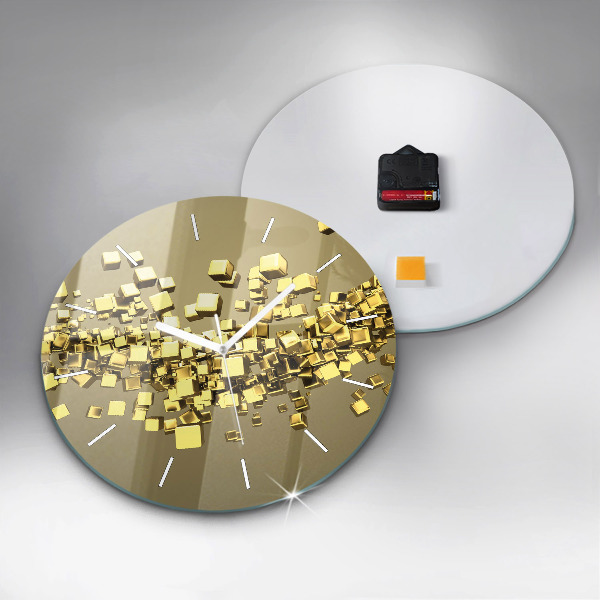 Round glass wall clock Golden squares