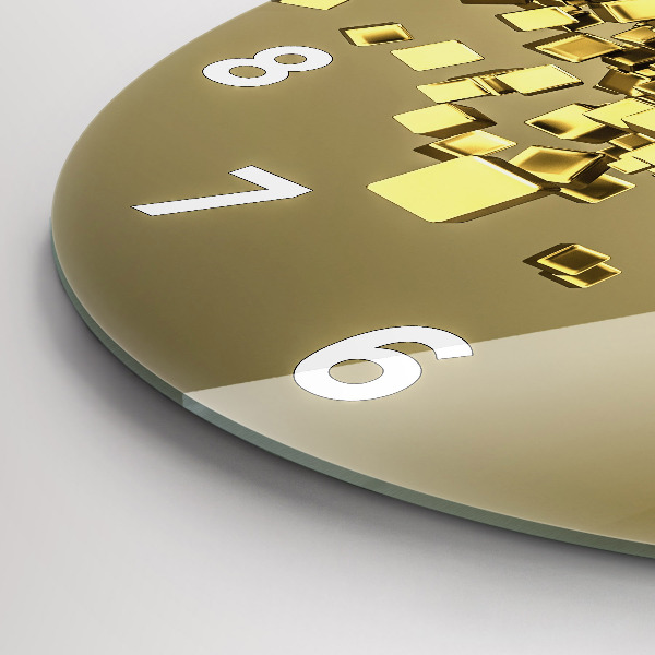 Round glass wall clock Golden squares