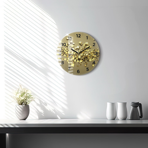 Round glass wall clock Golden squares