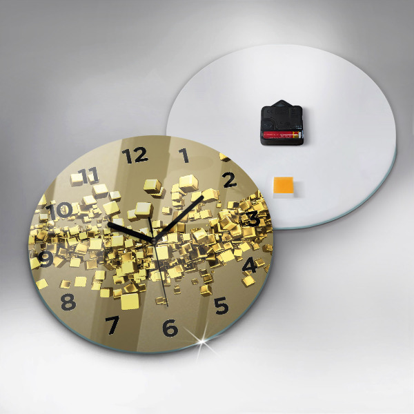 Round glass wall clock Golden squares