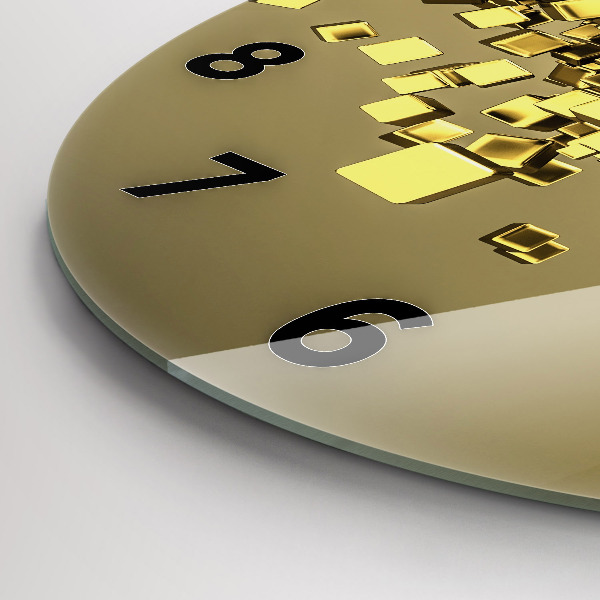 Round glass wall clock Golden squares