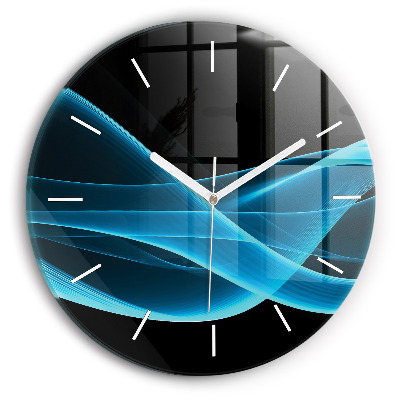 Round glass wall clock Blue abstraction