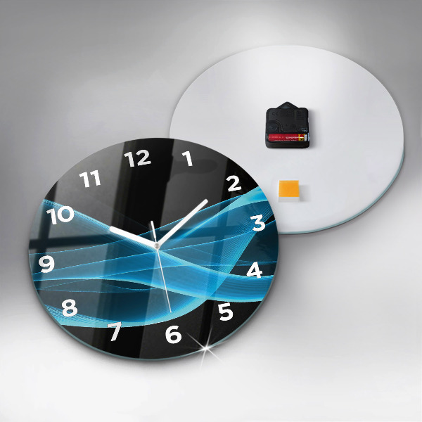 Round glass wall clock Blue abstraction