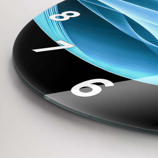 Round glass wall clock Blue abstraction