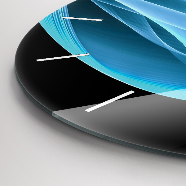 Round glass wall clock Blue abstraction