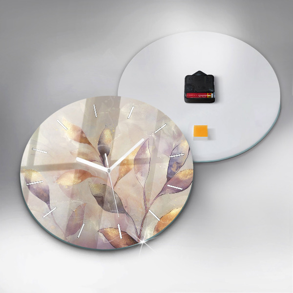 Round glass wall clock Abstract boho leaves