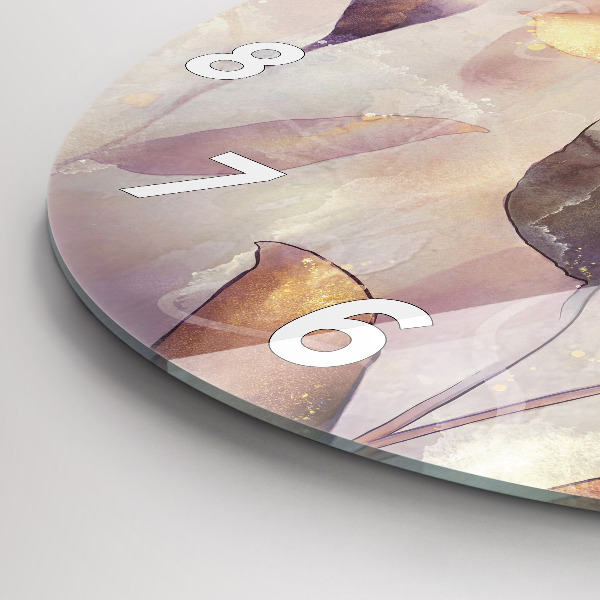 Round glass wall clock Abstract boho leaves