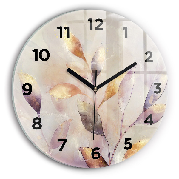 Round glass wall clock Abstract boho leaves