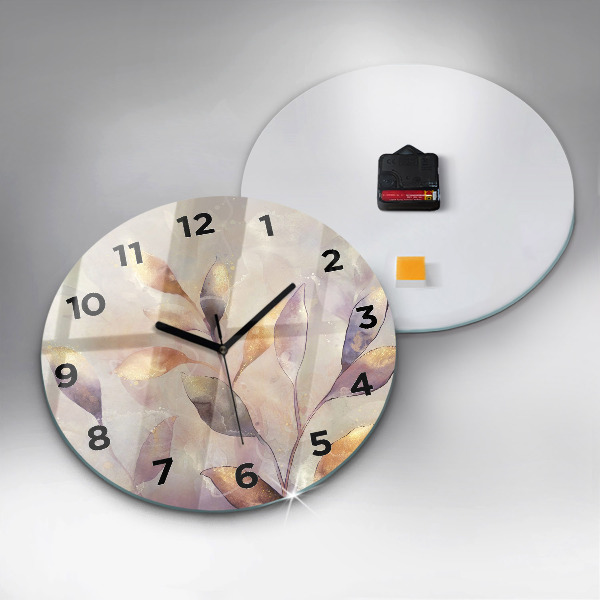Round glass wall clock Abstract boho leaves