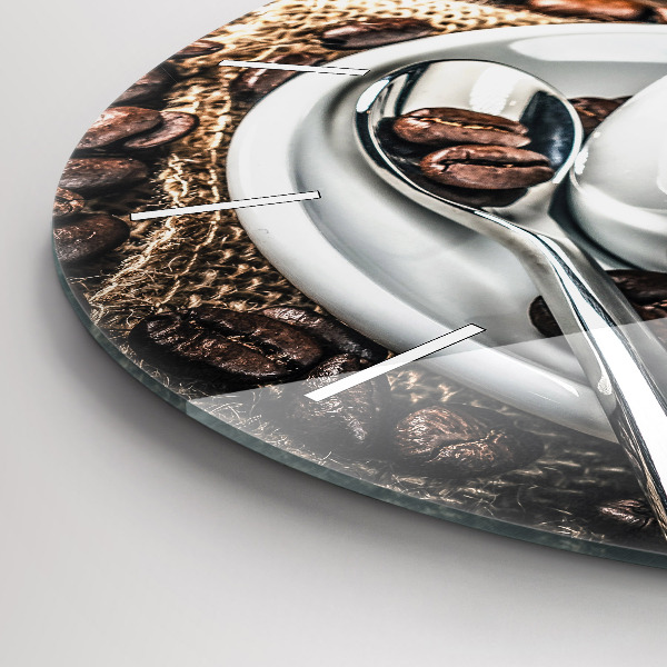 Round glass wall clock Cup and coffee beans