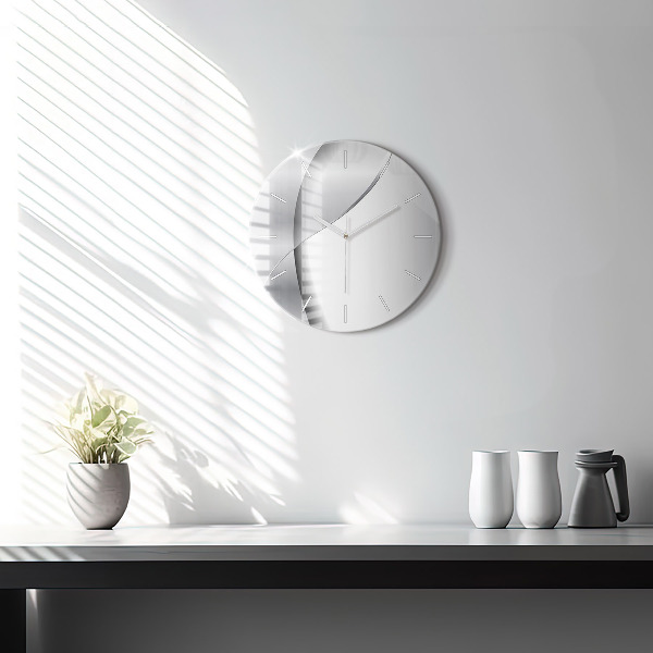 Round glass wall clock Silver abstraction