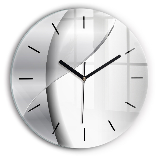 Round glass wall clock Silver abstraction
