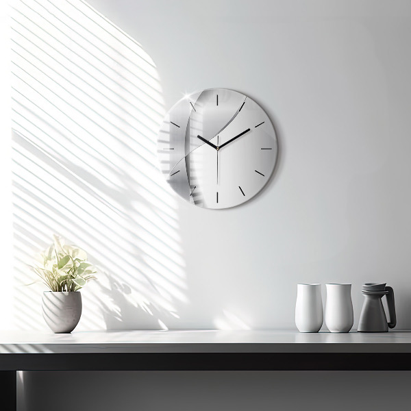 Round glass wall clock Silver abstraction