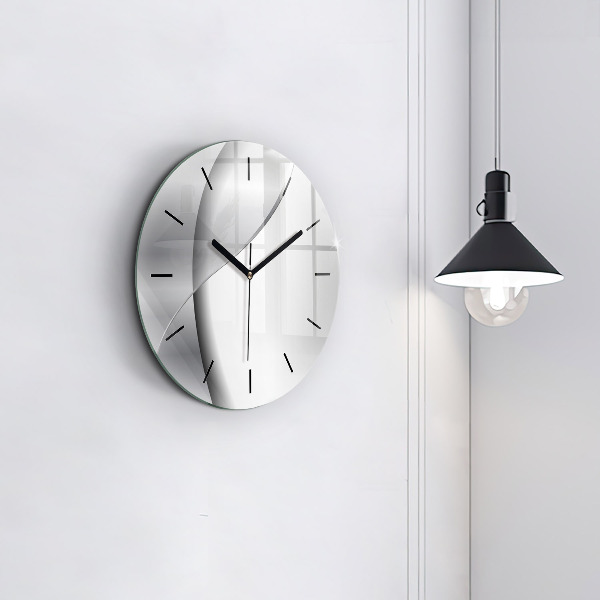 Round glass wall clock Silver abstraction