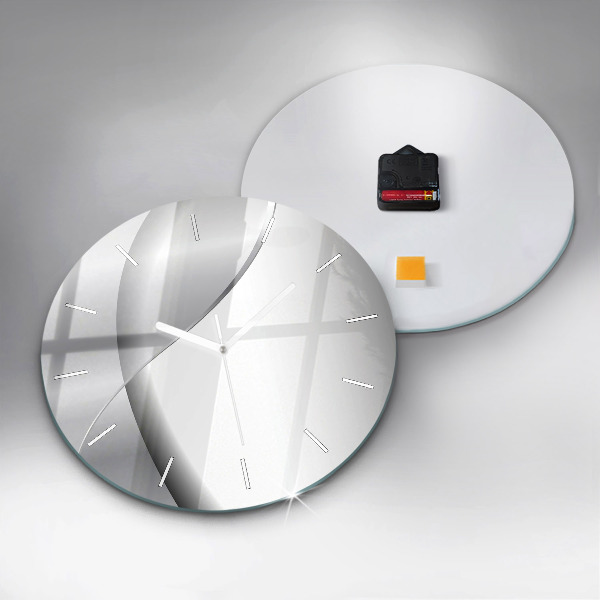 Round glass wall clock Silver abstraction