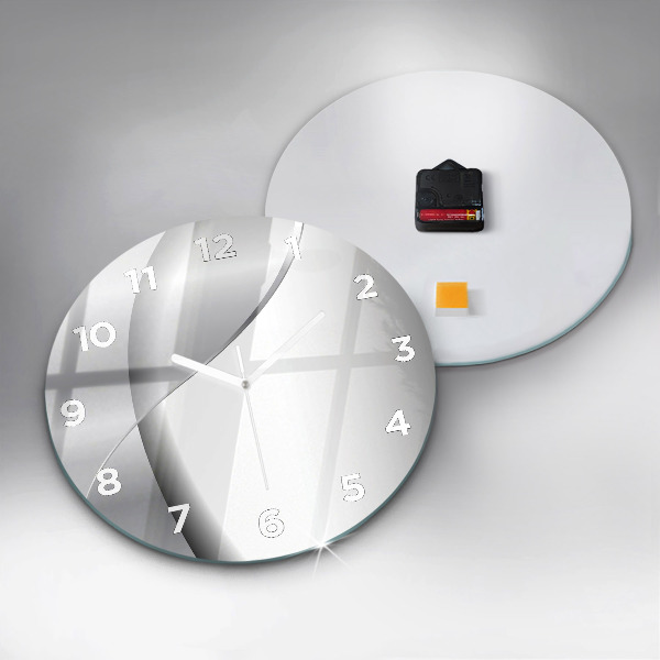 Round glass wall clock Silver abstraction