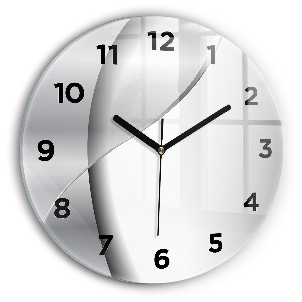 Round glass wall clock Silver abstraction