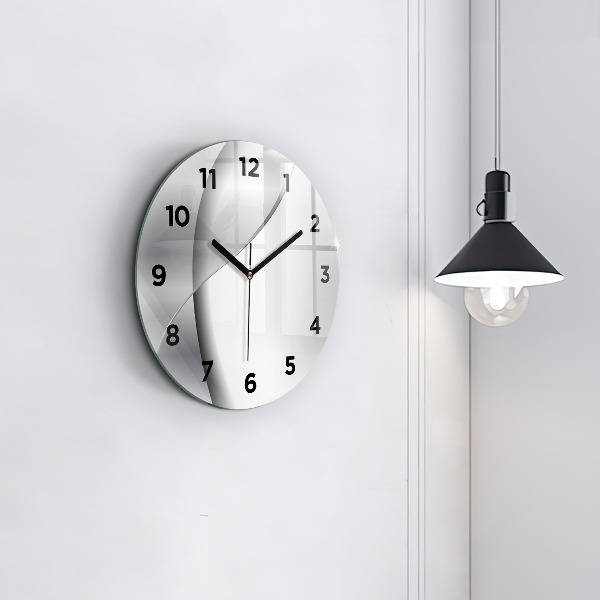 Round glass wall clock Silver abstraction
