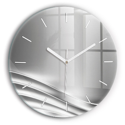Round glass wall clock Silver abstraction