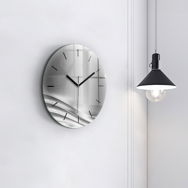 Round glass wall clock Silver abstraction