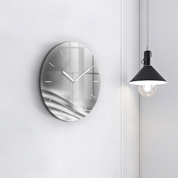 Round glass wall clock Silver abstraction