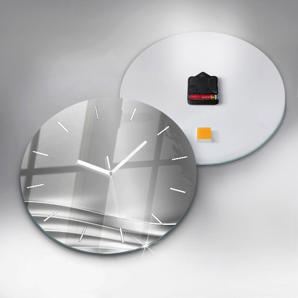 Round glass wall clock Silver abstraction