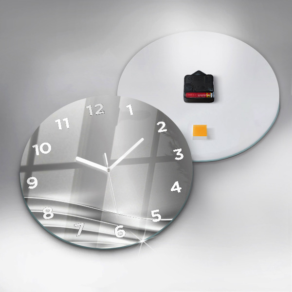 Round glass wall clock Silver abstraction