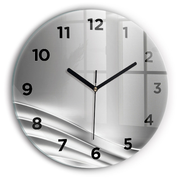 Round glass wall clock Silver abstraction