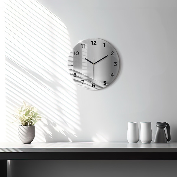 Round glass wall clock Silver abstraction