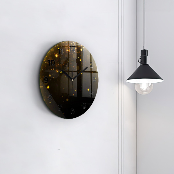 Round glass wall clock Gold dust