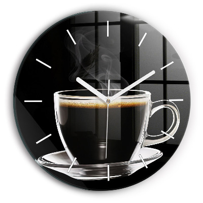 Round glass wall clock Black coffee