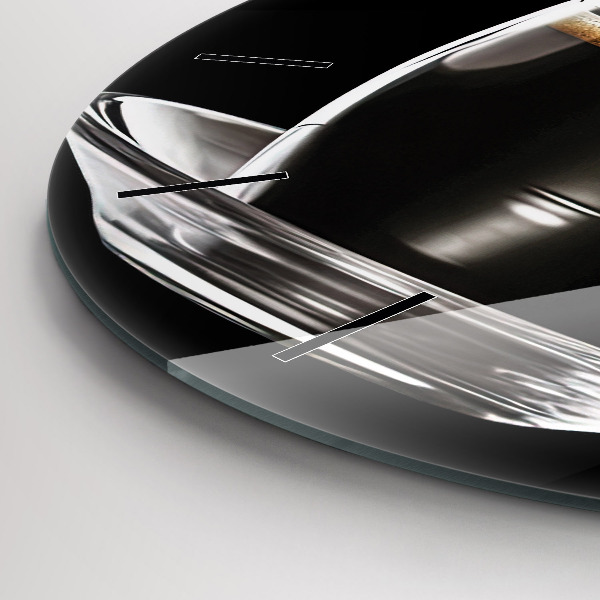 Round glass wall clock Black coffee