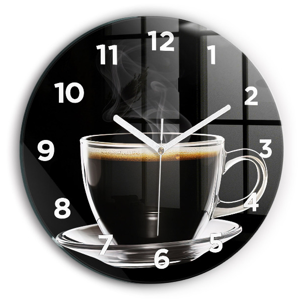 Round glass wall clock Black coffee