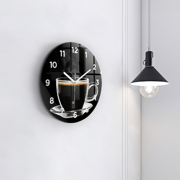 Round glass wall clock Black coffee