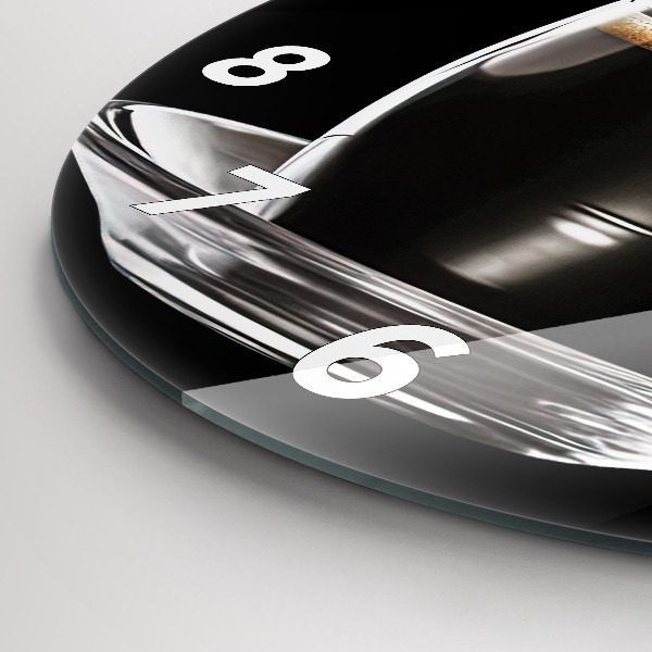 Round glass wall clock Black coffee