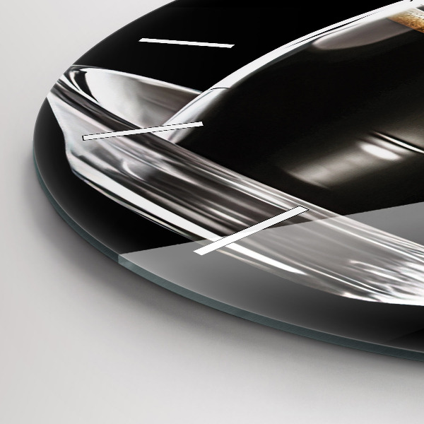 Round glass wall clock Black coffee