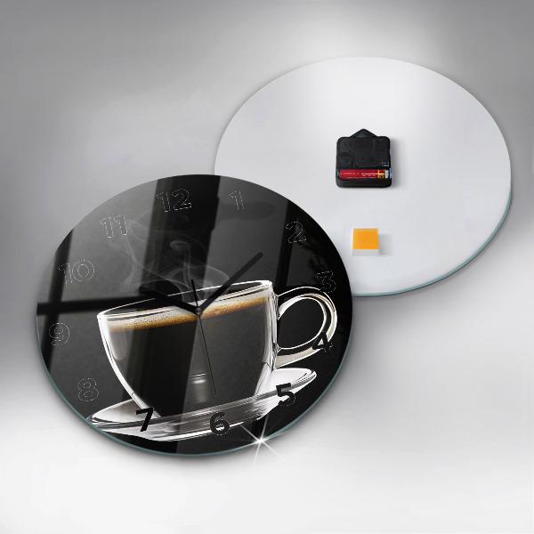 Round glass wall clock Black coffee